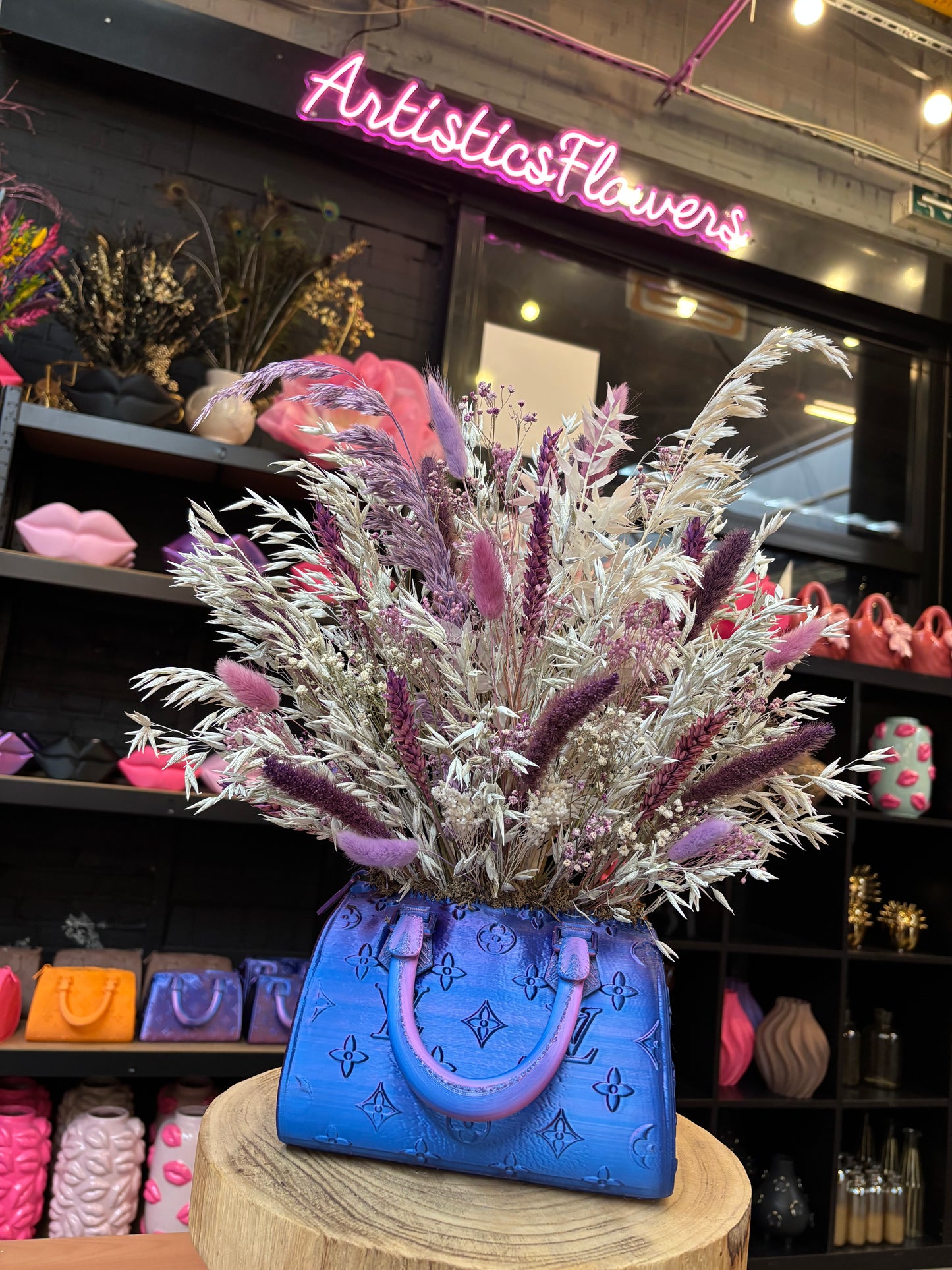 Bag vase neon & Flowers Cloudy