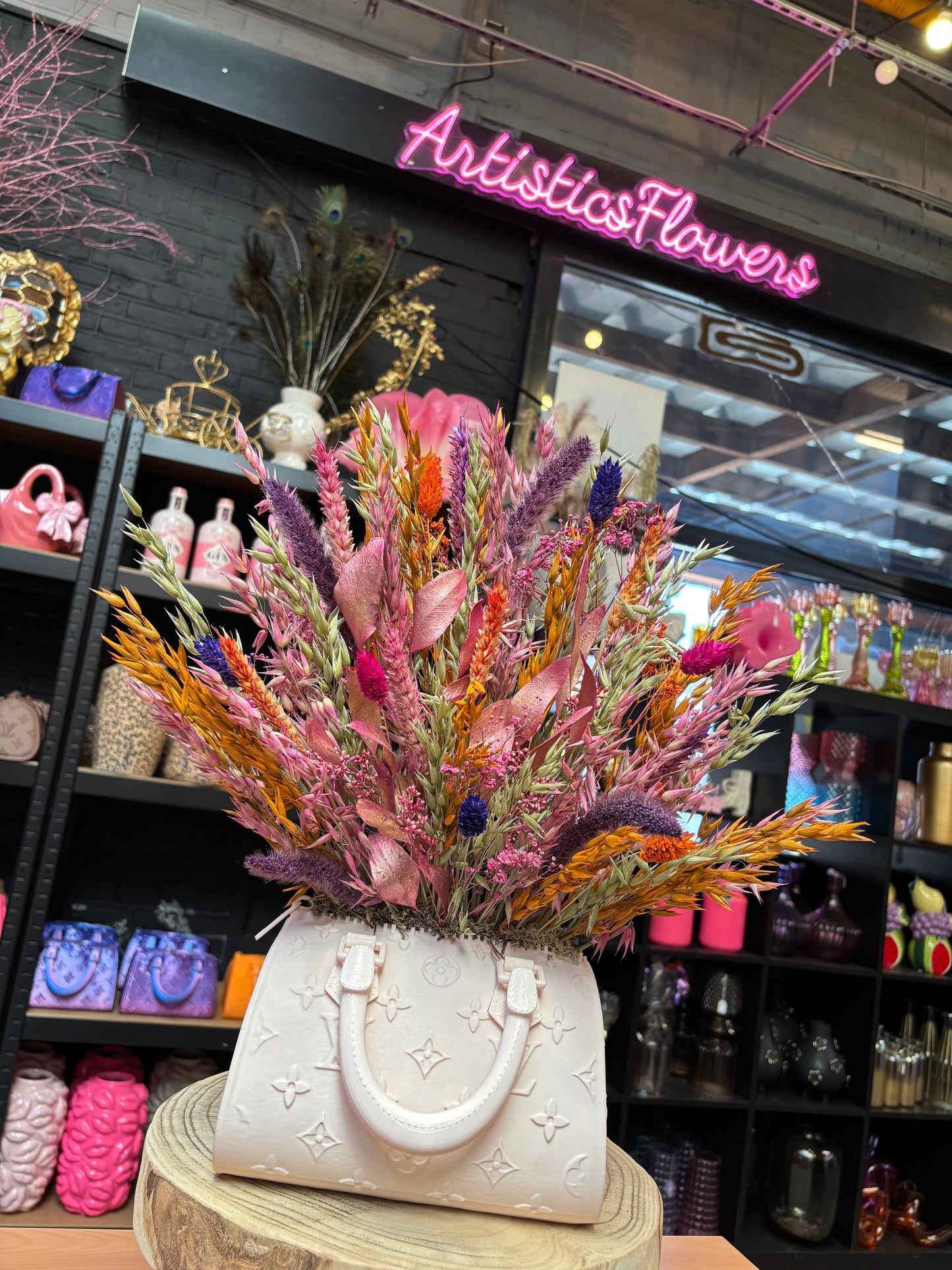 Bag vase creme & Flowers pastel