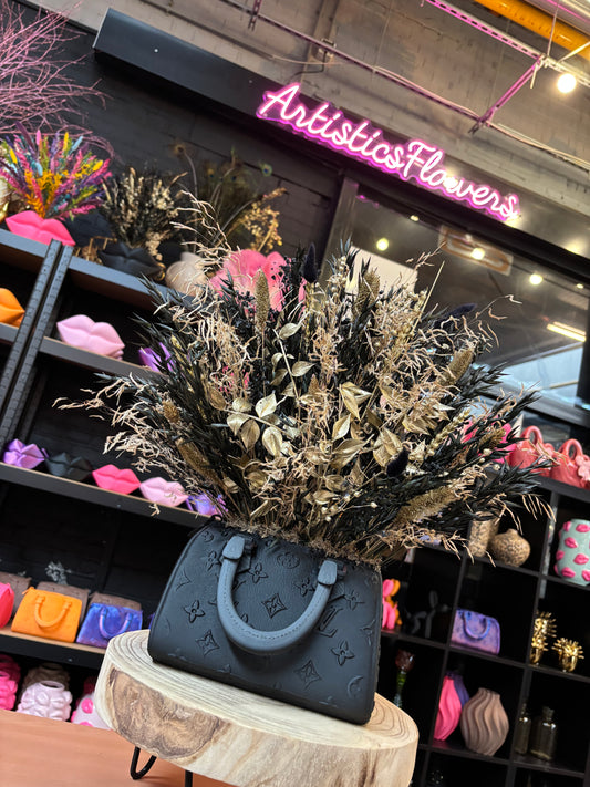 Bag vase & Gold black flowers