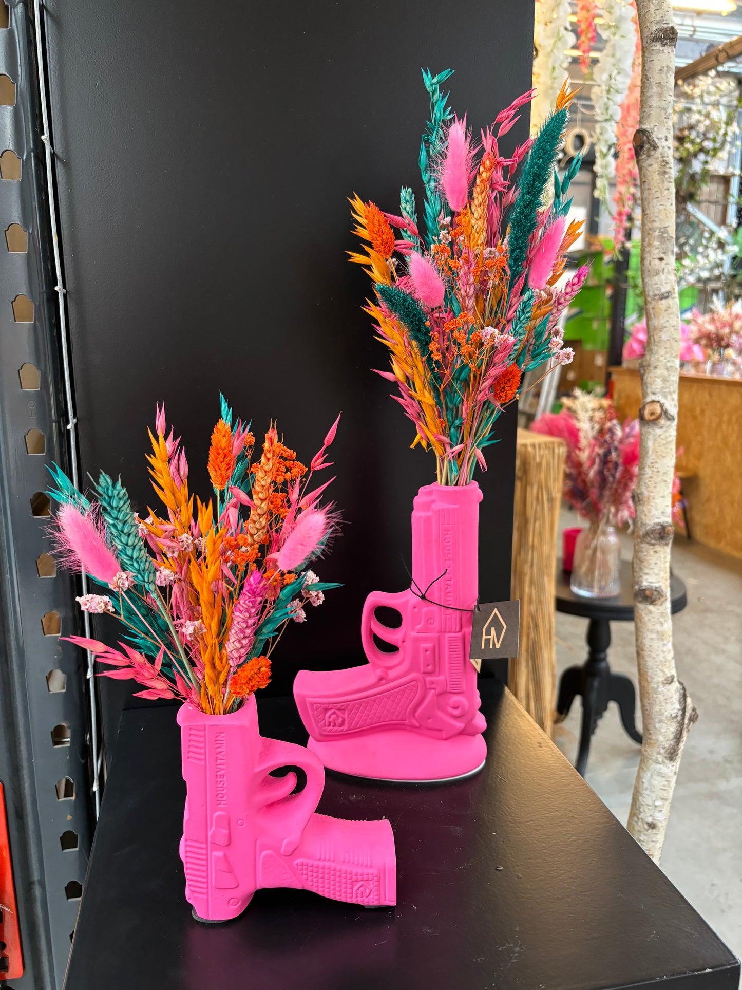 HV Gun vase & Smaragd droogbloemen