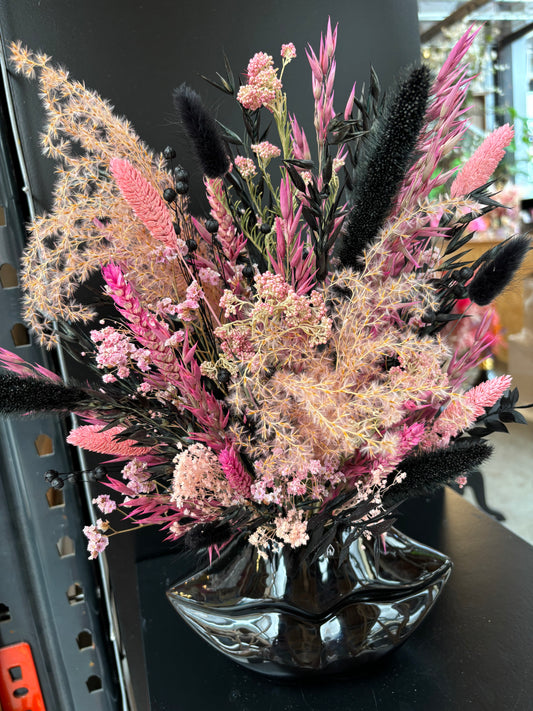 Lips vaas zwart & Pink Black droogbloemen