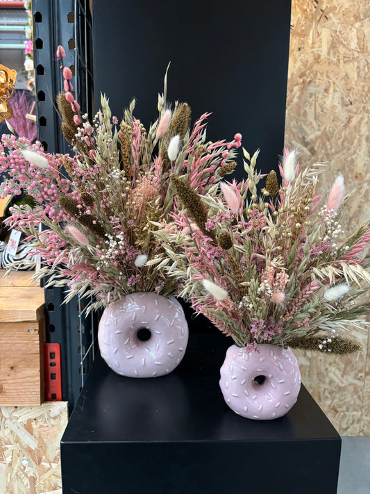 Donut vaas roze & droogbloemen