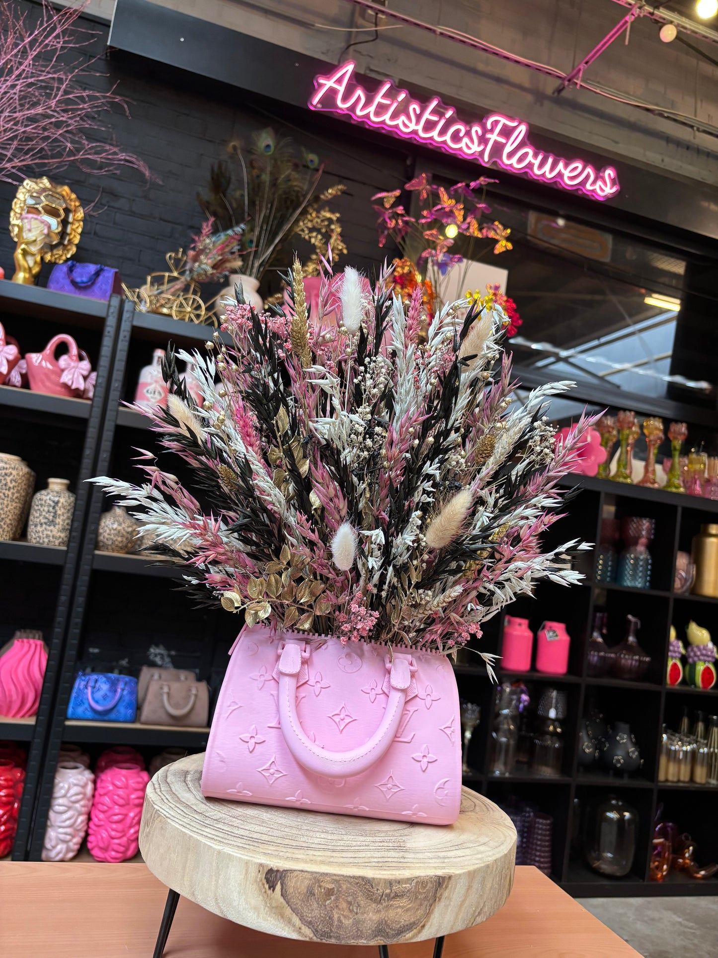 Bag vase pink & Flowers Chique