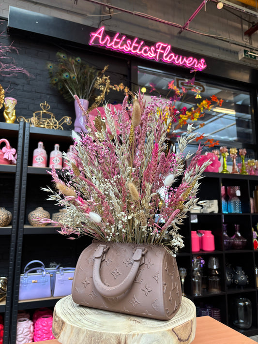 Bag vase brown & Pink White flowers