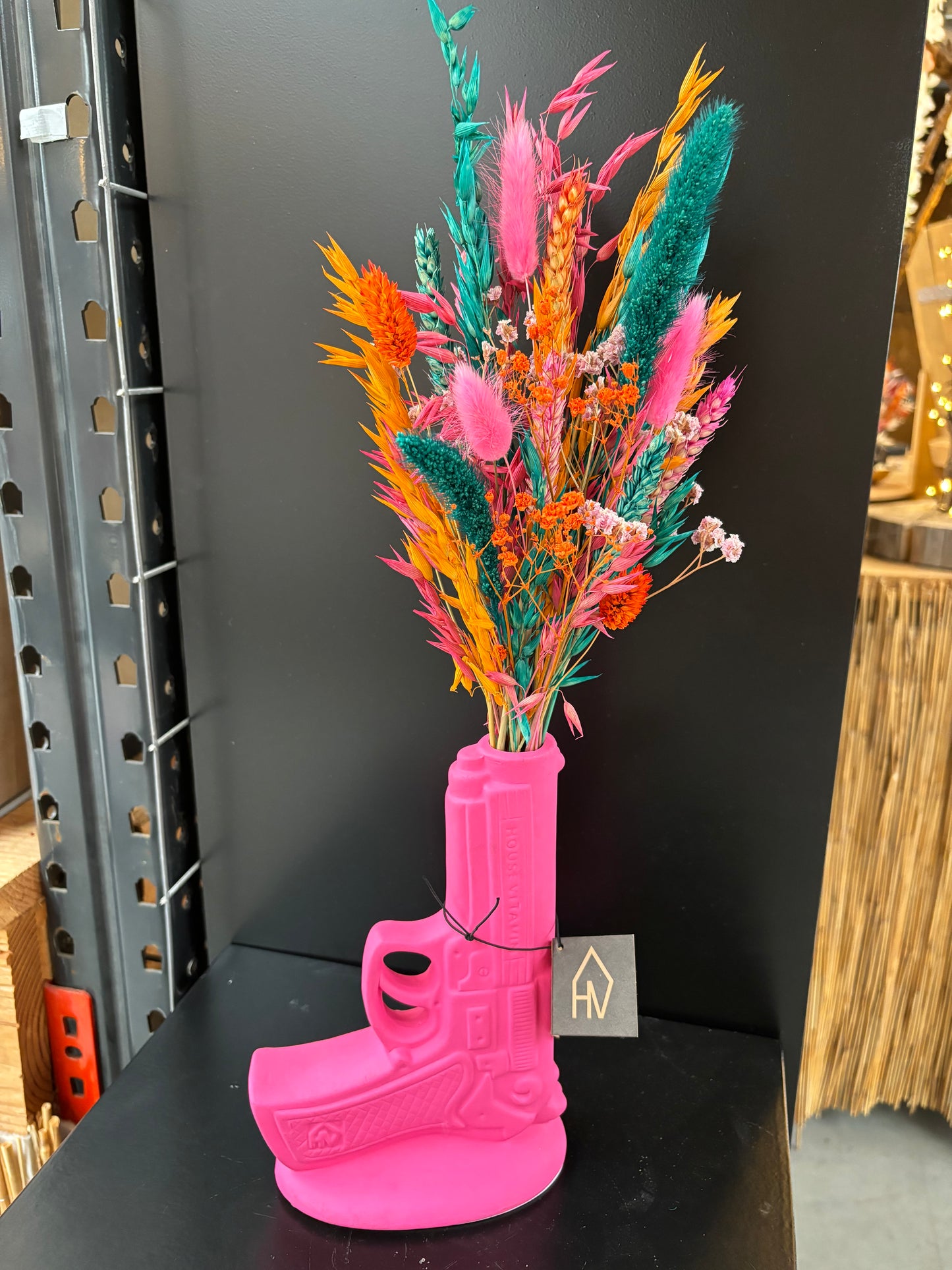 HV Gun vase & Smaragd droogbloemen