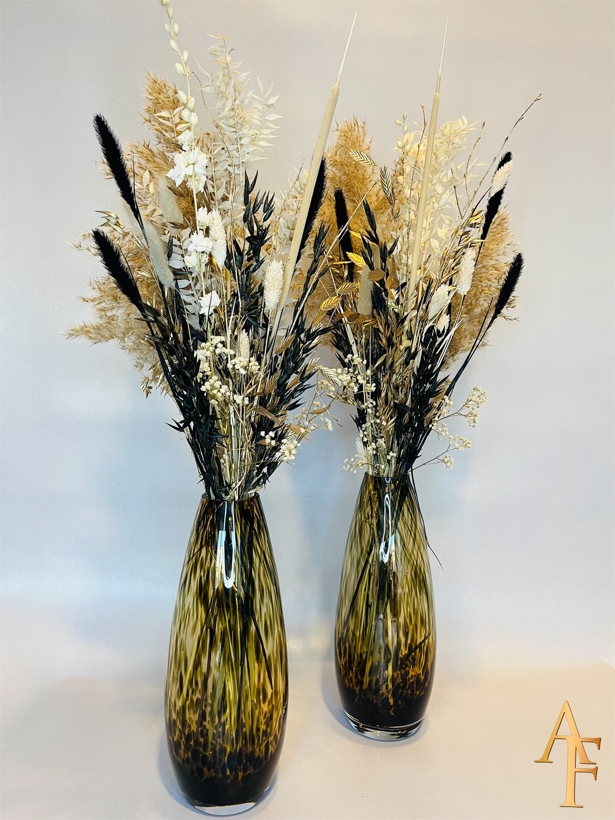 Cheetah vaas & Bloemen mix gold black sparkles